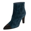 Suede Calfskin Cap Toe Heels Boots - Blue