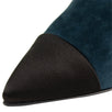 Suede Calfskin Cap Toe Heels Boots - Blue