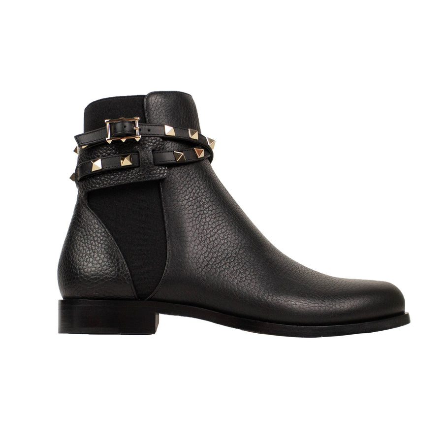 Textured Leather Beatle Ankle Boot - Black