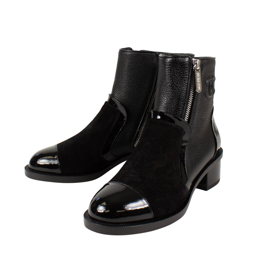 Leather Logo Short Boots - Black