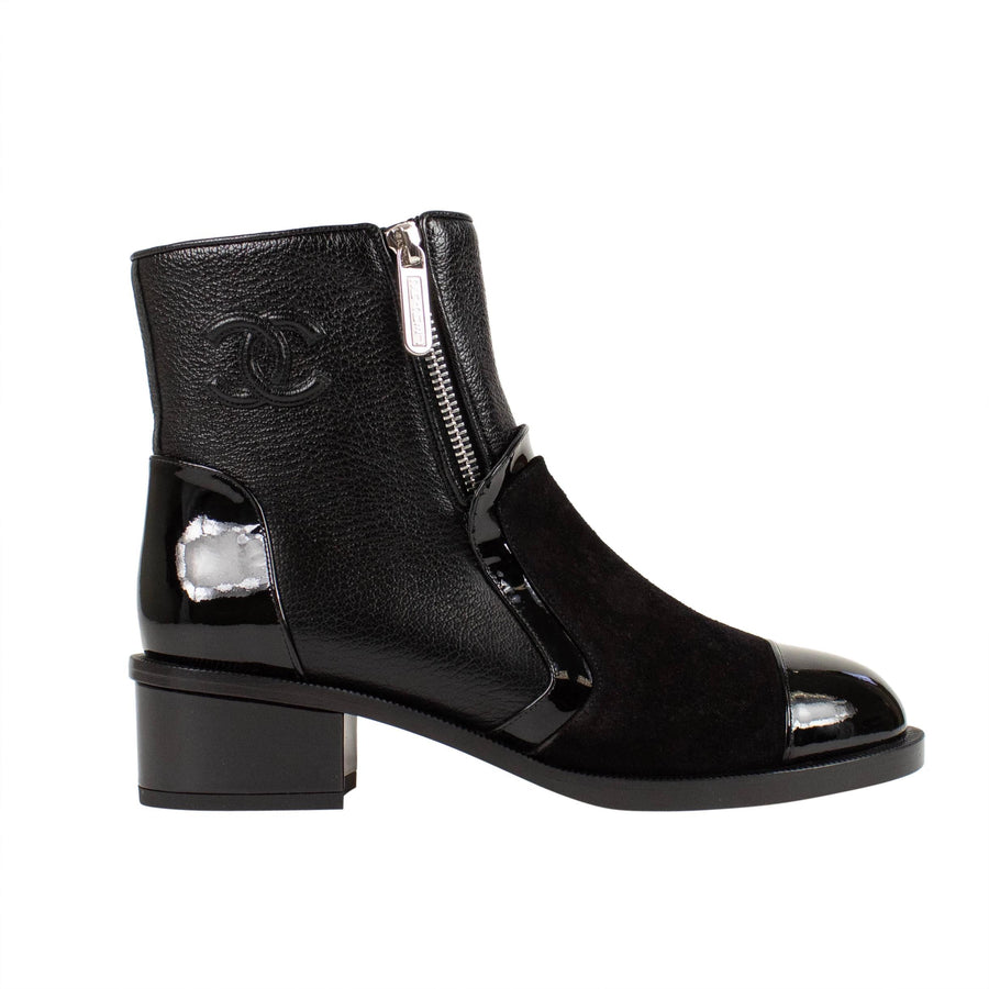 Leather Logo Short Boots - Black