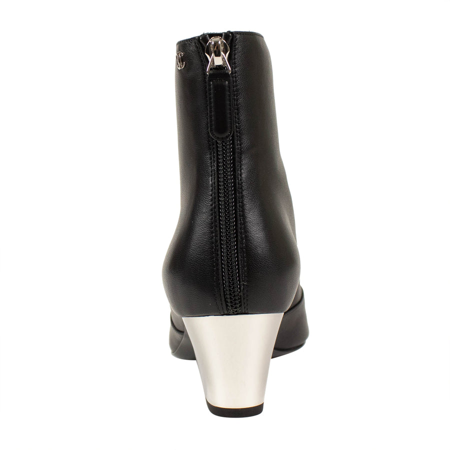 Lambskin Leather And Grosgrain Cap Toe Short Boots - Black