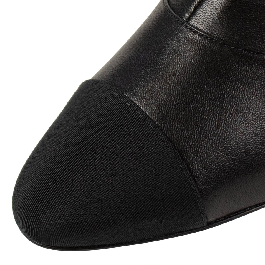 Lambskin Leather And Grosgrain Cap Toe Short Boots - Black