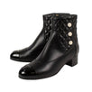 Quilted Leather Pearl Snap Short Boots - Black