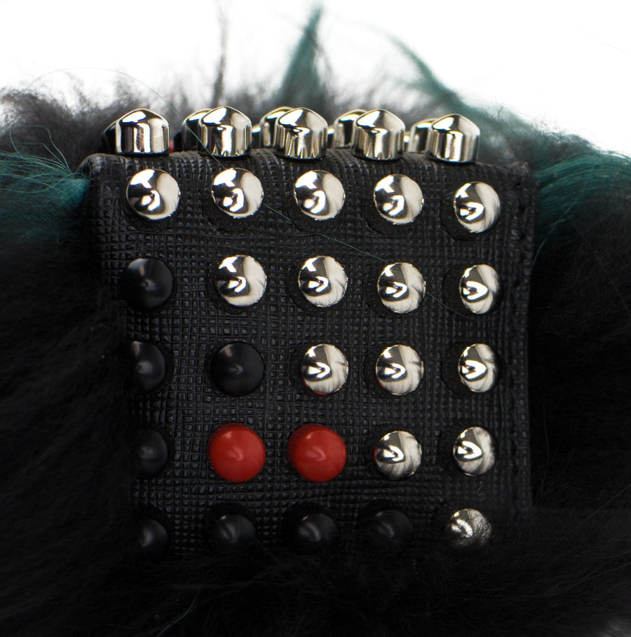Fur Studded Handbag Charm - Black / Green