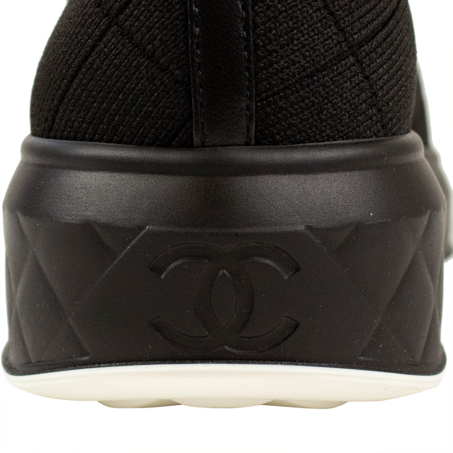 Quilted Canvas & Leather Lace Up Sneakers - Black