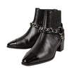 Goat Skin Chain Embellished Short Boots - Black