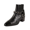 Goat Skin Chain Embellished Short Boots - Black