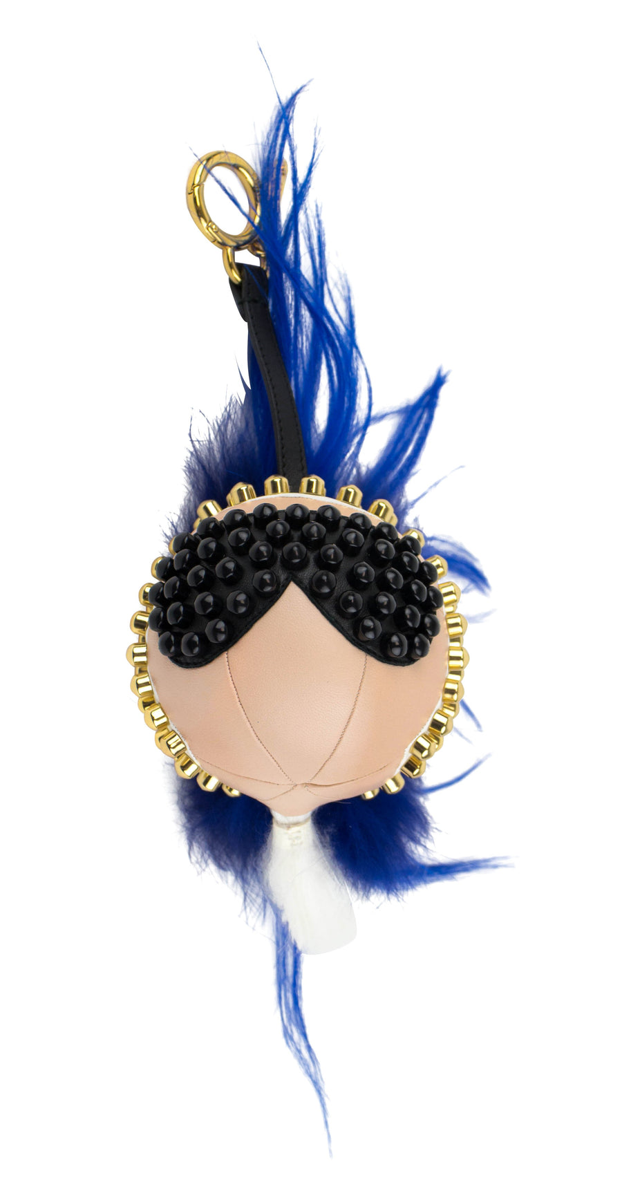 Karlito Leather Studded Fur Key Charm - Blue / Multi