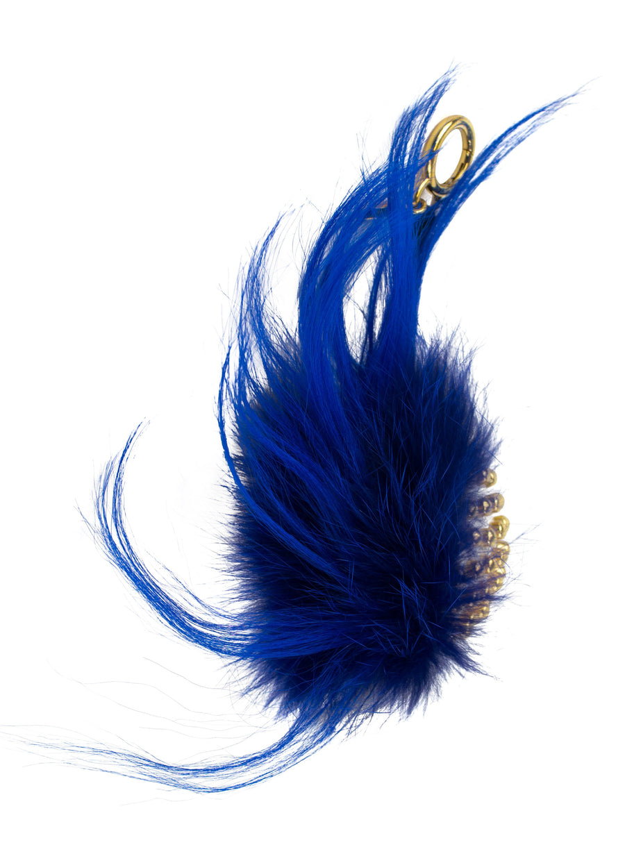 Karlito Leather Studded Fur Key Charm - Blue / Multi