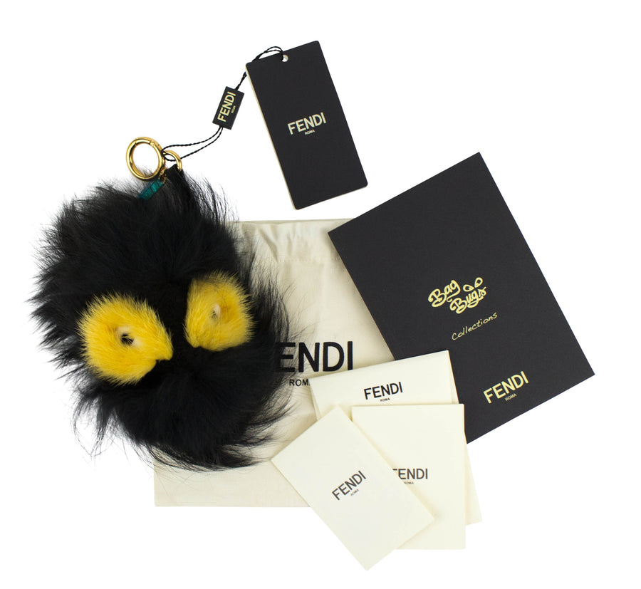 Fur Monster Ball Handbag Charm - Black / Yellow