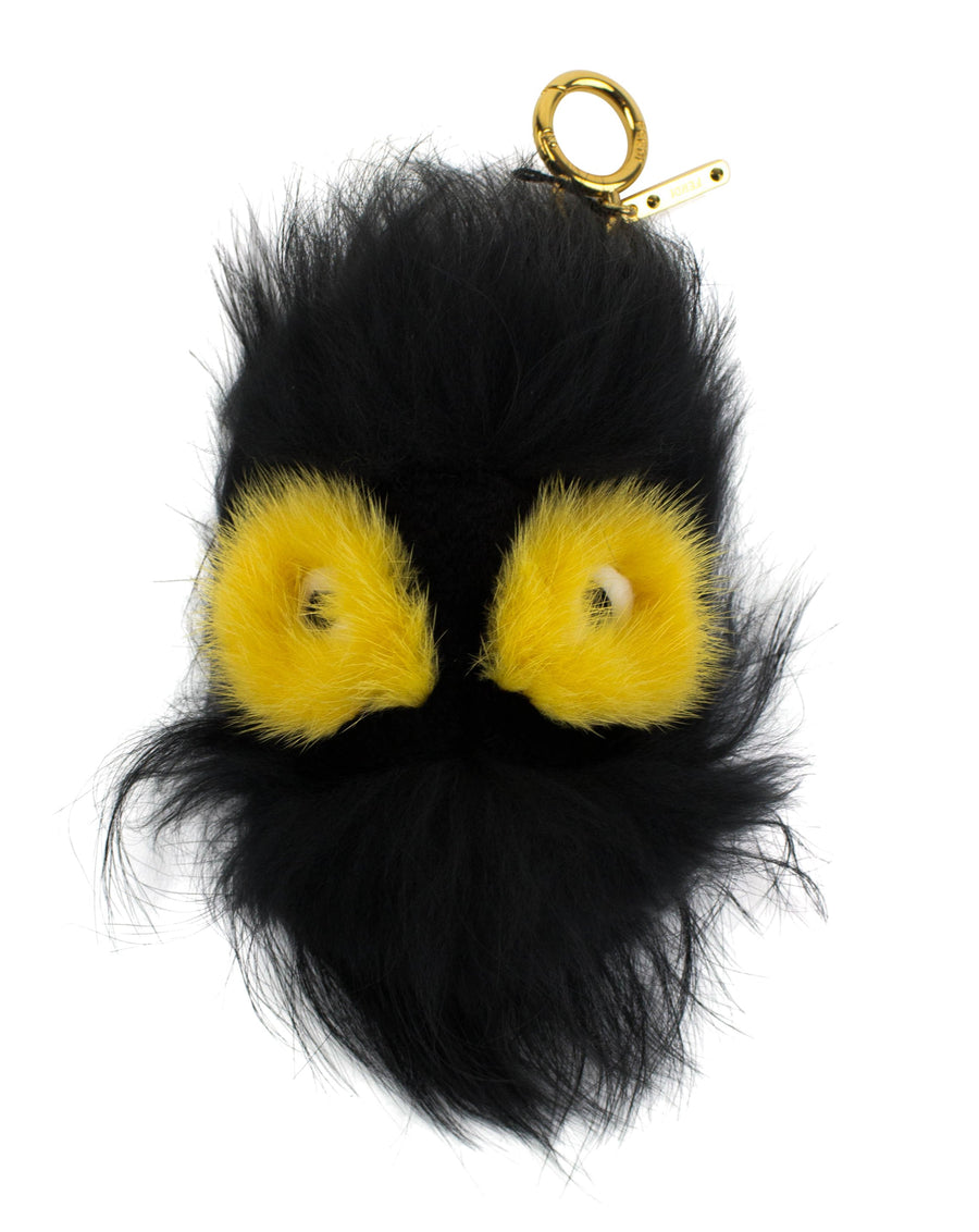 Fur Monster Ball Handbag Charm - Black / Yellow