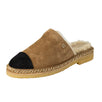 Suede Shearling Mules Slippers - Brown / Black