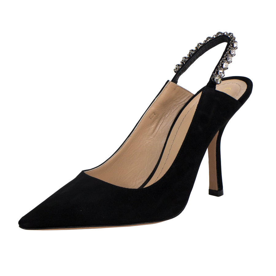 Diorich Suede Leather Slingback Pumps - Black