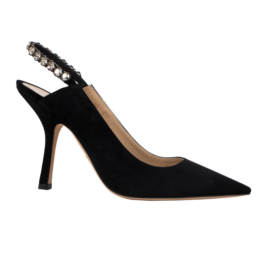 Diorich Suede Leather Slingback Pumps - Black