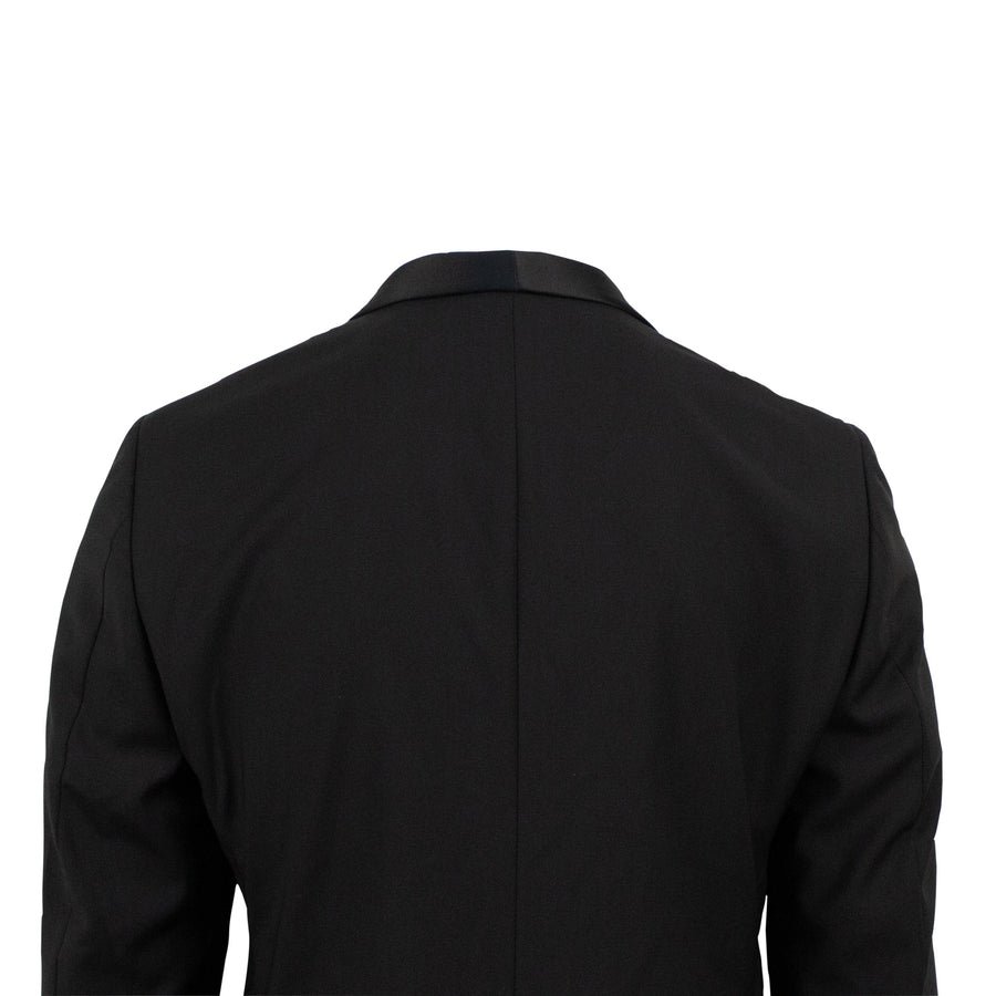 Wool One Button Tuxedo Suit - Black