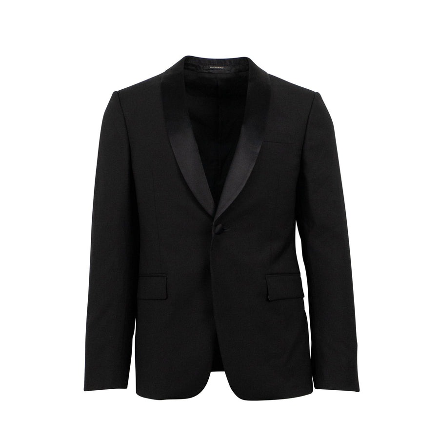 Wool One Button Tuxedo Suit - Black