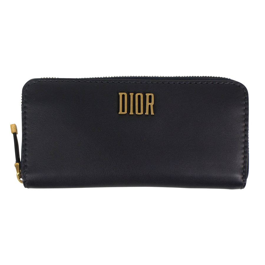 Leather Zip-Around Wallet Clutch - Deep Blue