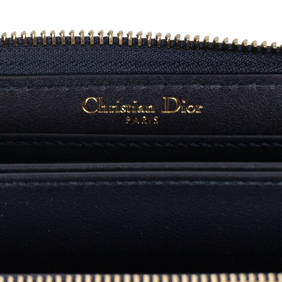 Leather Zip-Around Wallet Clutch - Deep Blue