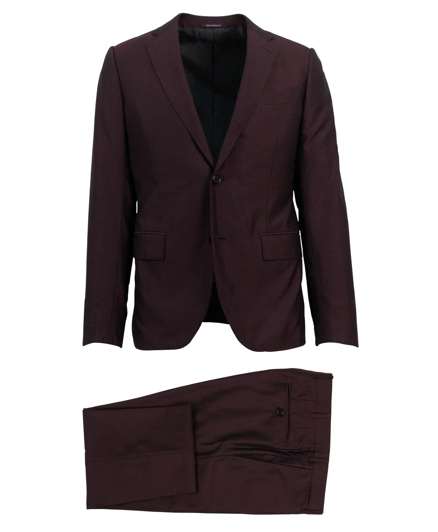 Wool Blend Two Button Suit - Maroon