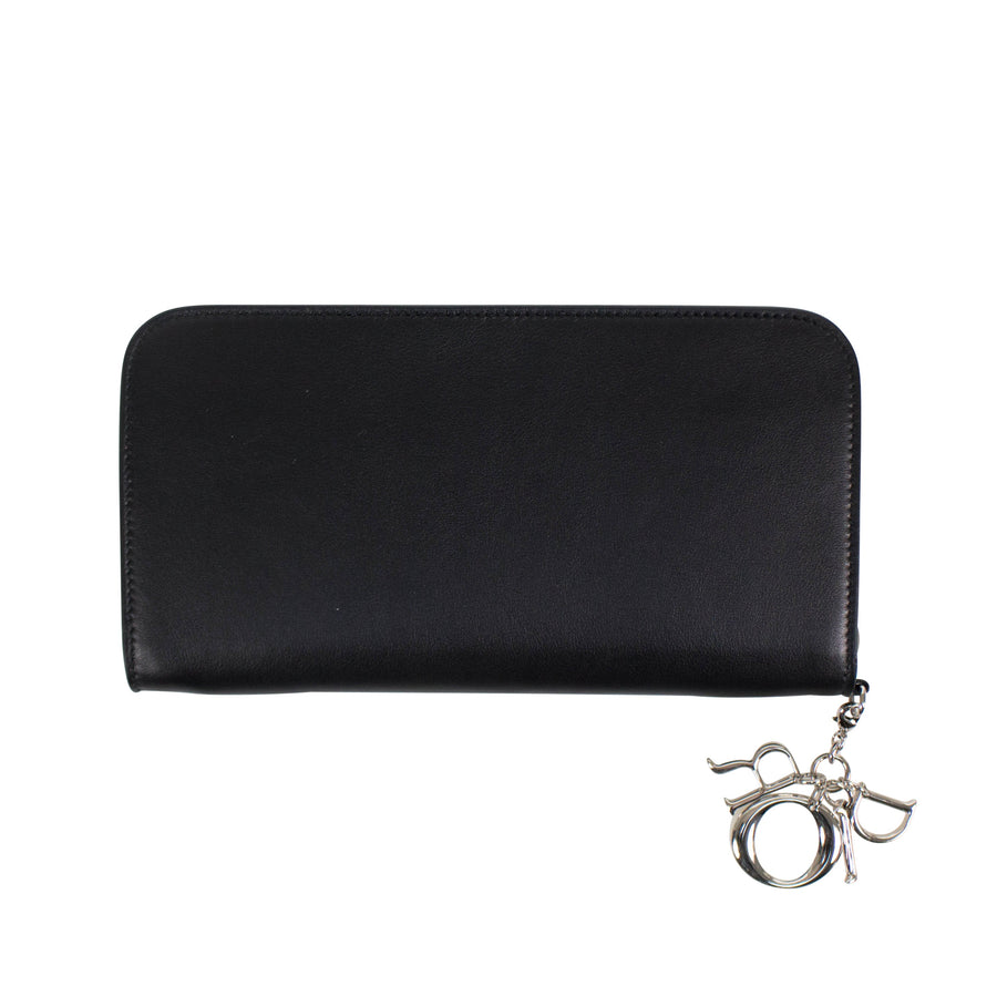 Diorissimo Black Leather Zip Around Wallet Clutch