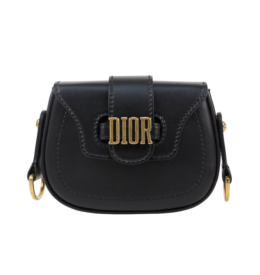 Leather Mini Shoulder Strap Bag - Black