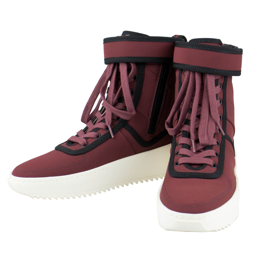 Military Sneaker Ankle Strap Hi-Top Sneakers - Burgundy