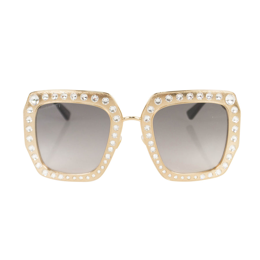 Crystal Encrusted Oversized Square Frame Sunglasses - Gold