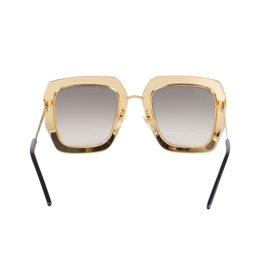 Crystal Encrusted Oversized Square Frame Sunglasses - Gold