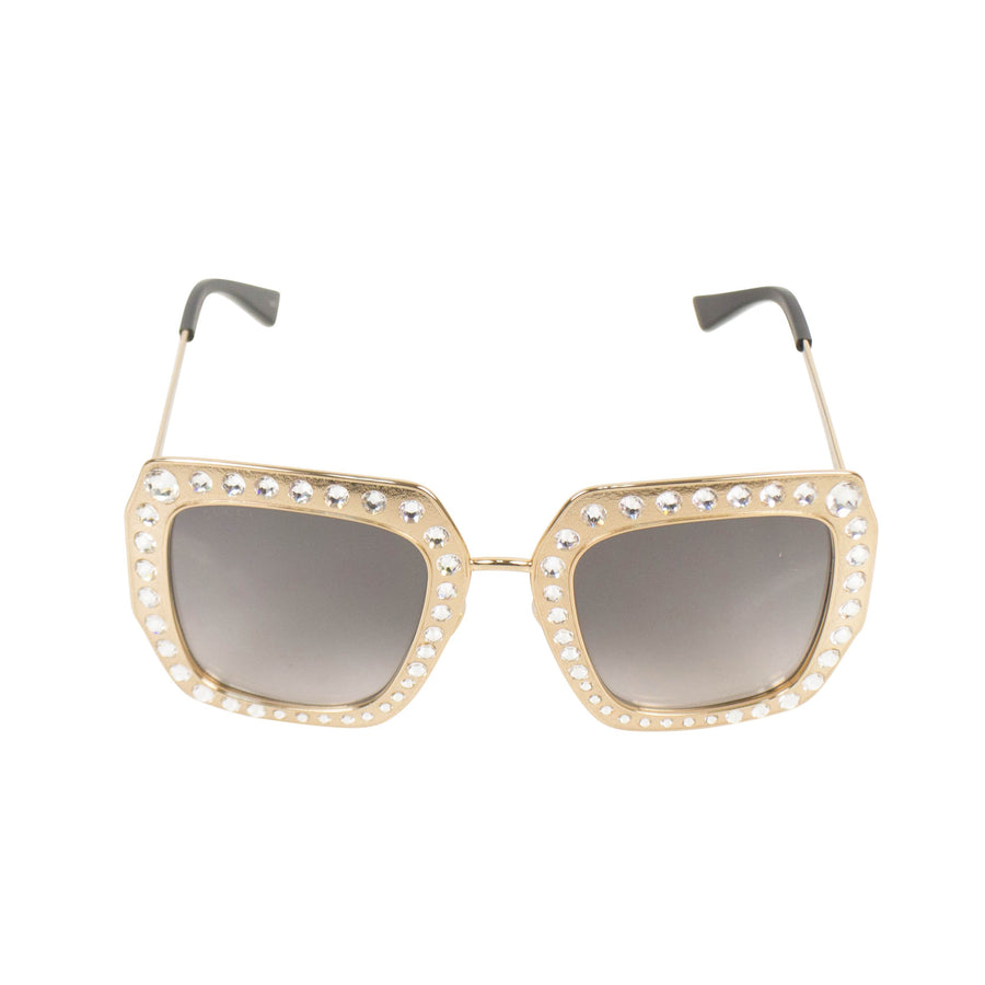 Crystal Encrusted Oversized Square Frame Sunglasses - Gold