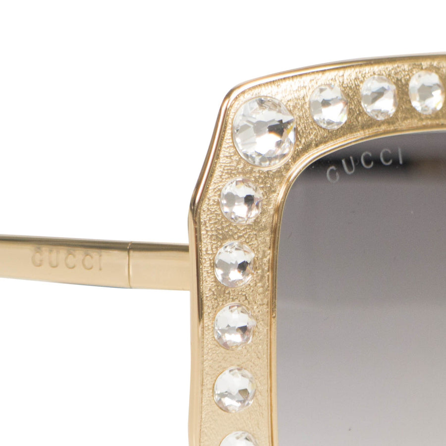 Crystal Encrusted Oversized Square Frame Sunglasses - Gold