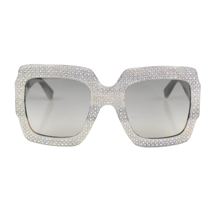 Crystal Encrusted Square Frame Sunglasses - Gray