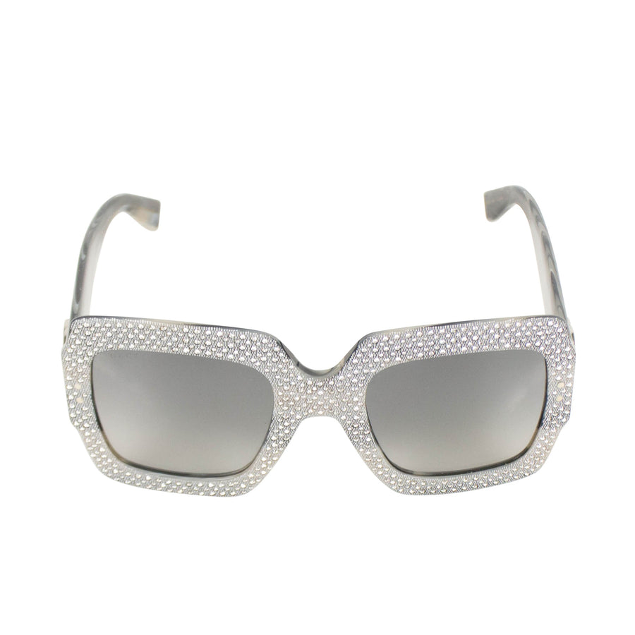 Crystal Encrusted Square Frame Sunglasses - Gray