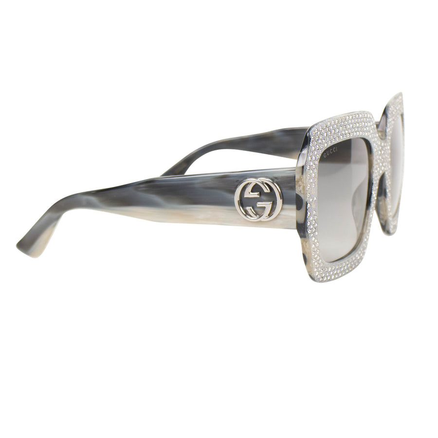 Crystal Encrusted Square Frame Sunglasses - Gray