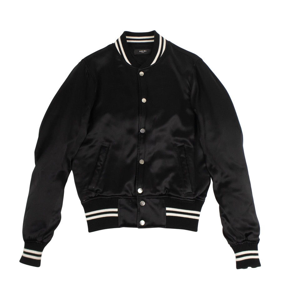 Silk Baseball Bomber Jacket - Black