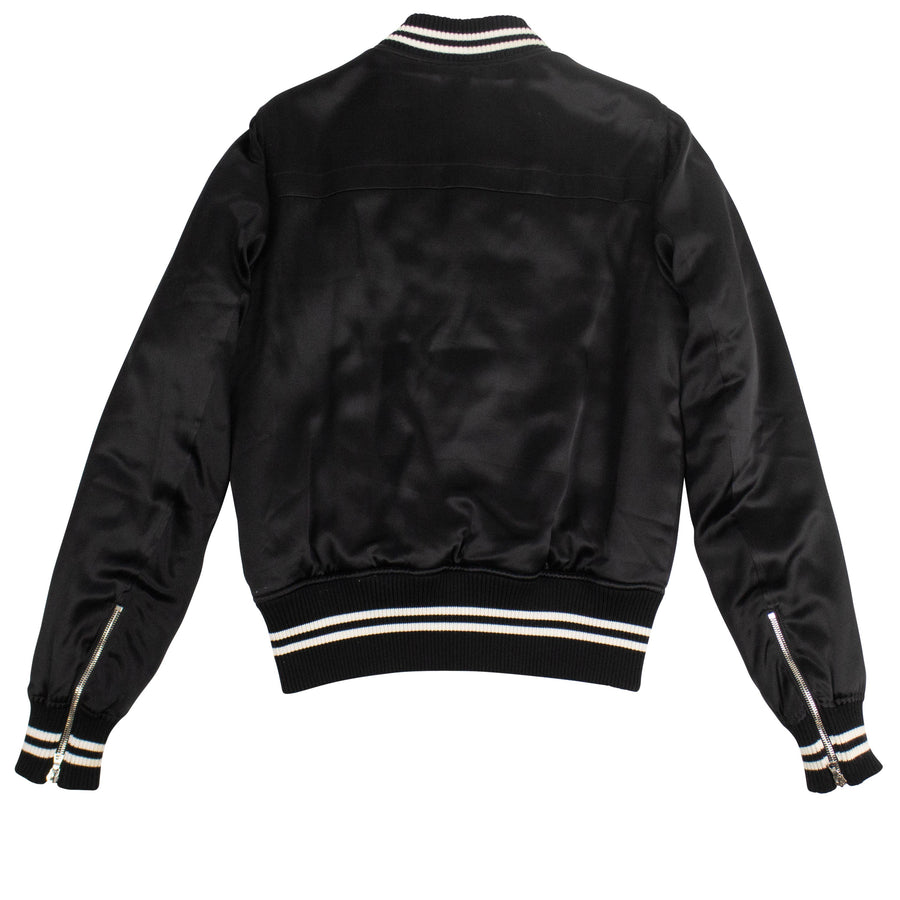 Silk Baseball Bomber Jacket - Black