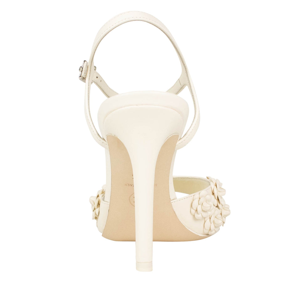 Lambskin Leather Floral Sandal Pumps - Ivory