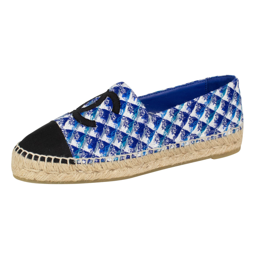 Tweed Logo Cap Toe Espadrilles - Blue