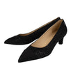 Fan Goatskin Suede Cap Toe Kitten Pumps - Black