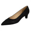 Fan Goatskin Suede Cap Toe Kitten Pumps - Black