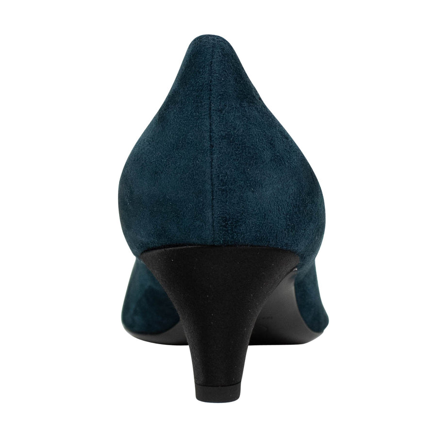 Calfskin Suede Cap Toe Kitten Pumps - Blue