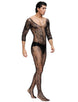 Fishnet & Lace Crotchless Floral Black Bodystockings For Men