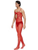 Sexy Red Crocheted Fishnet Bodystockings For Men