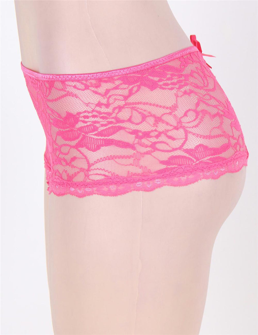 Sexy Pink Lace Open Crotch Panty