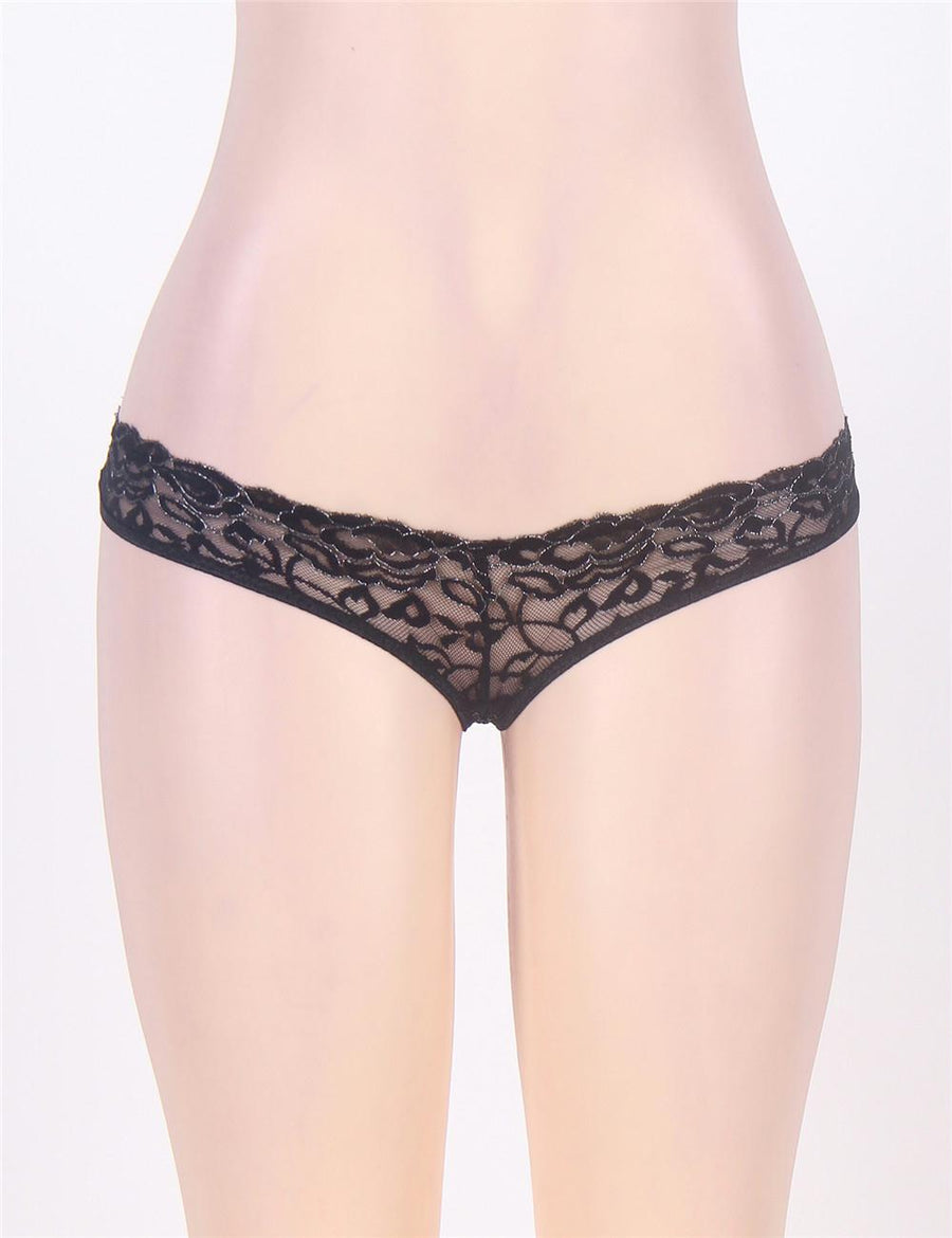 Black Caged Back Open Crotch Lace Panty