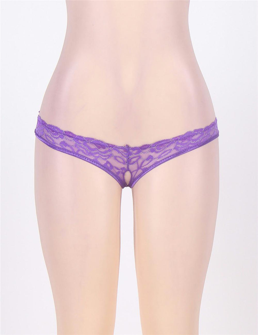 Open Crotch Caged Back Purple Lace Panty