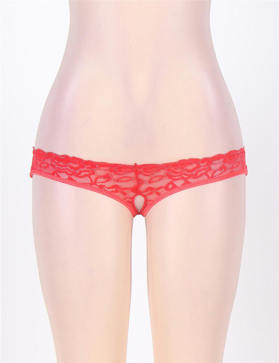 Caged Back Open Crotch Red Lace Panty