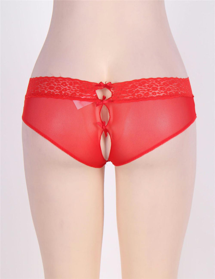 Sexy Holiday Peek A Boo Back Mesh Crotchless Valentines Panty