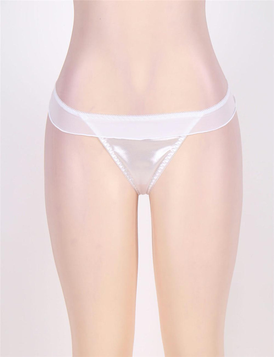 White Mesh Big Bow Ruffled Thong