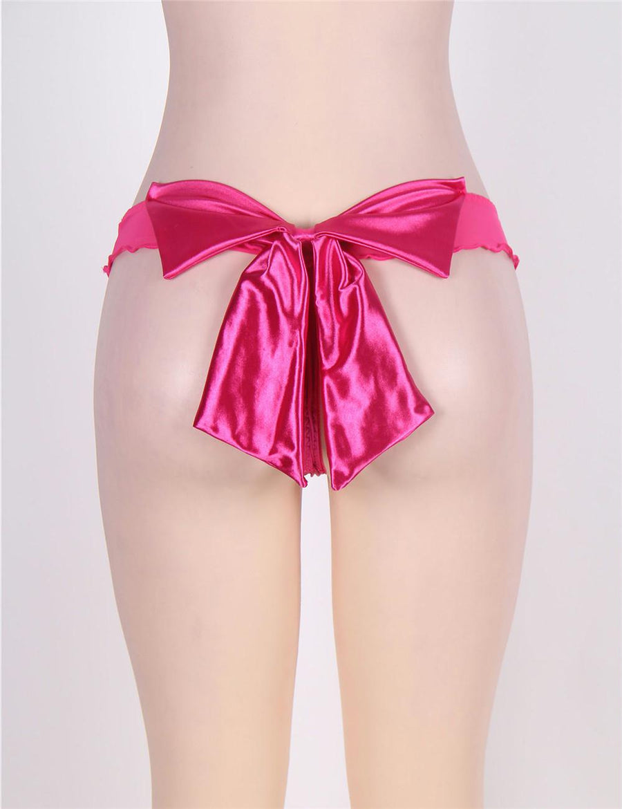 Women Mesh Big Bow Ruffled Thong